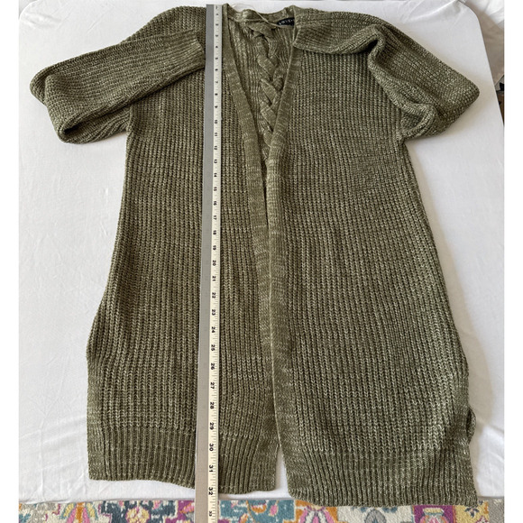 Love Ellie Women's M Boho Lace Up Back Open Front Knit Cardigan Comfy Fall Olive - Picture 7 of 9